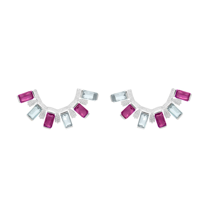 Pendientes Ekayn Zc Plata Fucsia y Azul claro