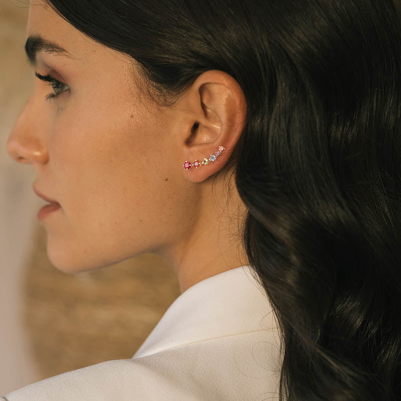 Pendientes Glam Trepadores Plata Multicolor