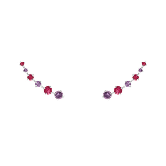 Pendientes Glam Trepadores Plata Rubí y Morado