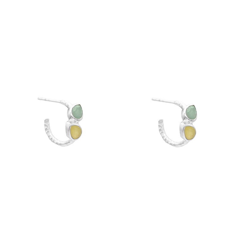 Pendientes Aros Qin Plata Verde y Amarillo