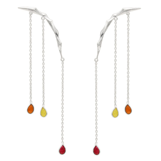Pendientes Sinag Trepador Plata Naranja, Amarillo y Rubí
