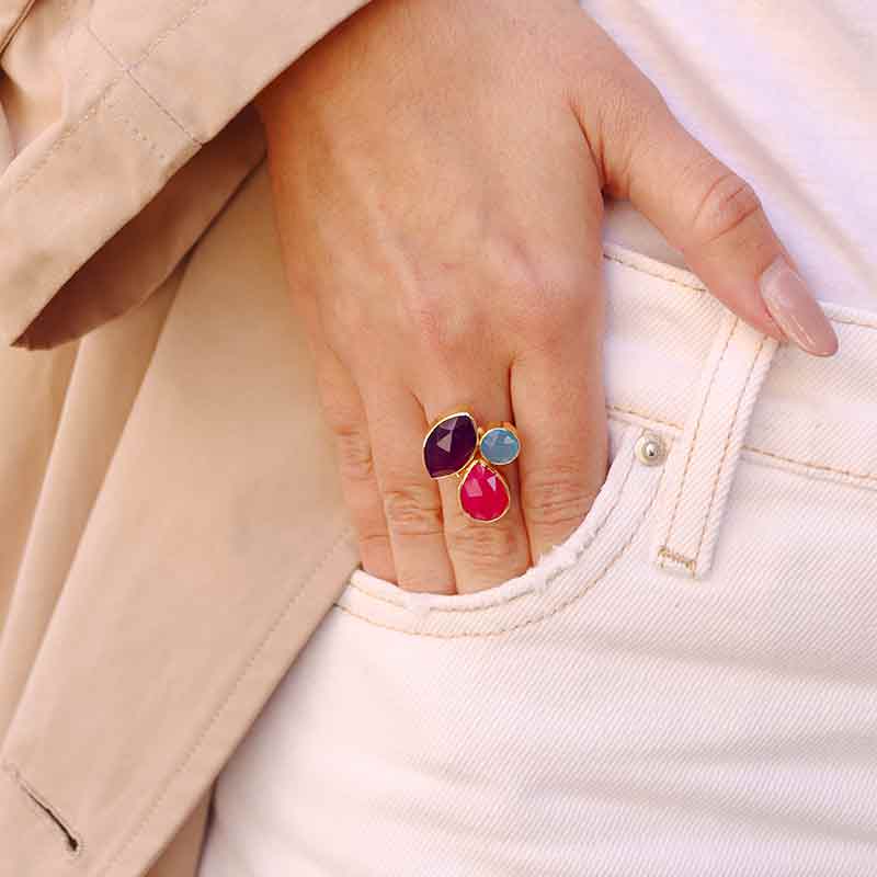 Anillo Greas Fucsia, Turquesa y Morado