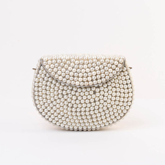 Bolso Cofre Lasian Plata Perlas