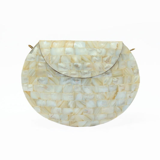 Bolso Cofre Mosaico Miran Blanco Nácar