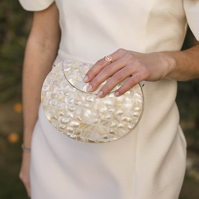Bolso Cofre Mosaico Miran Blanco Nácar