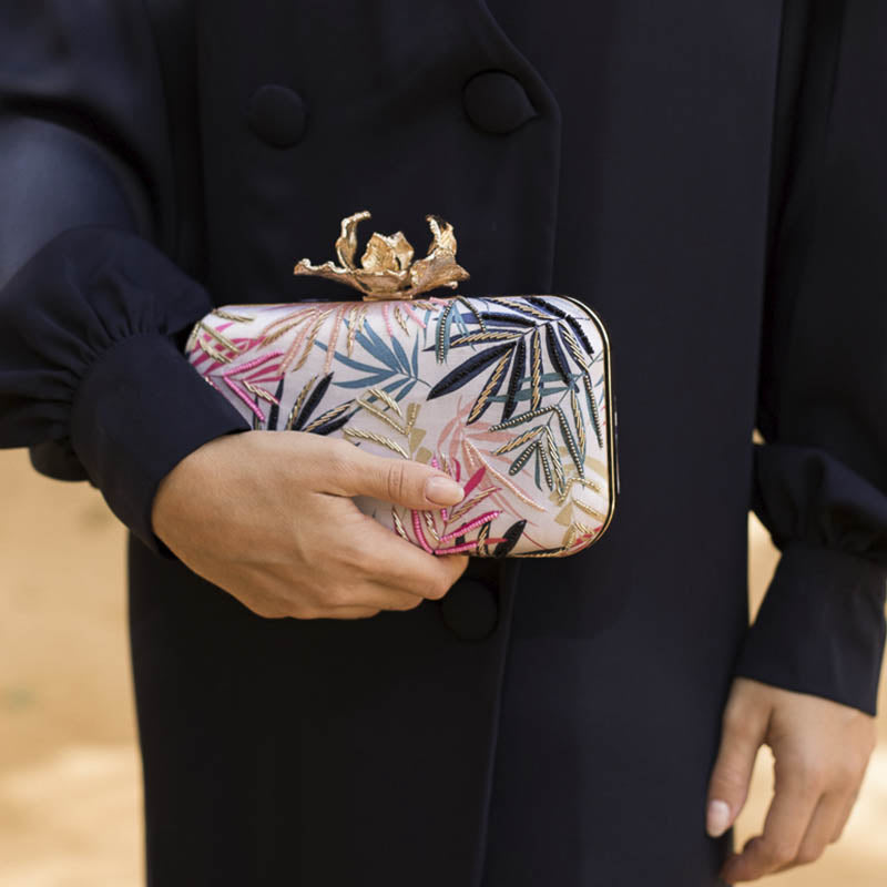 Bolso Flor Garra Palmeras Azul y Rosa