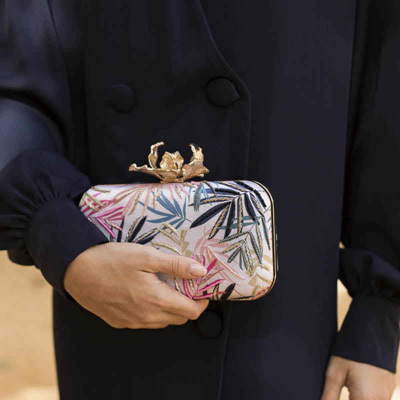 Bolso Flor Garra Palmeras Azul y Rosa