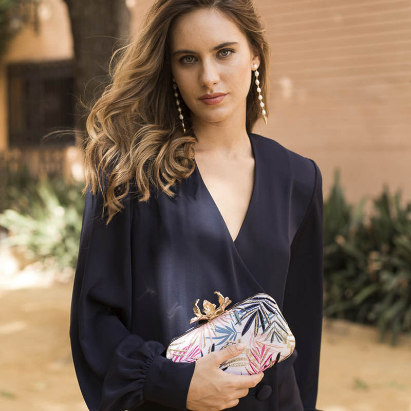 Bolso Flor Garra Palmeras Azul y Rosa