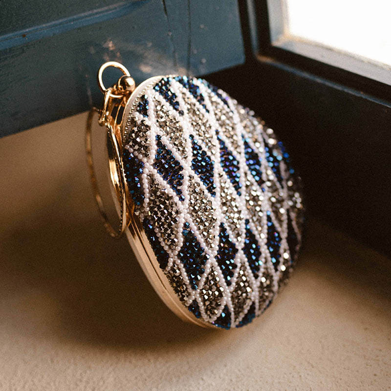 Bolso Huevo Mukan Azul Y Plata