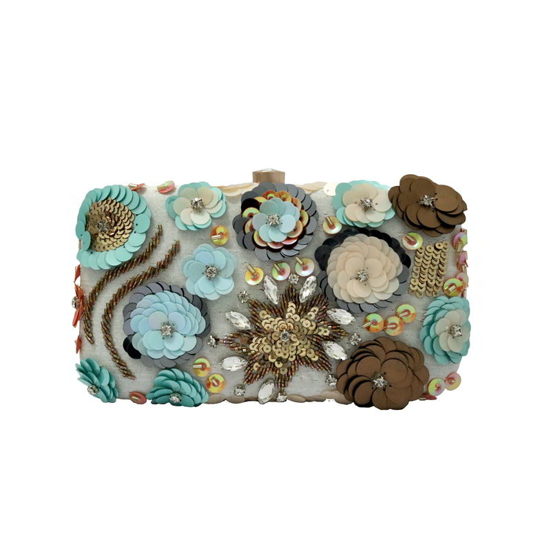 Bolso Naitra Flores 3D Biege Y Azul Agua