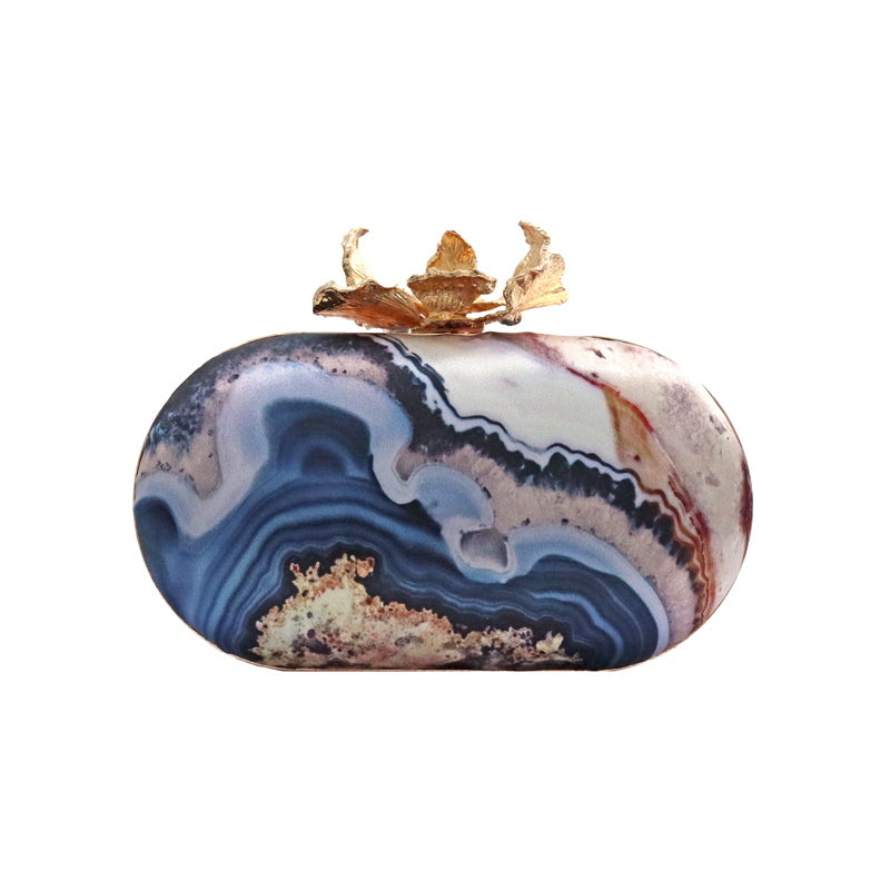 Bolso Ovalado Flor Garra Print Art Azul