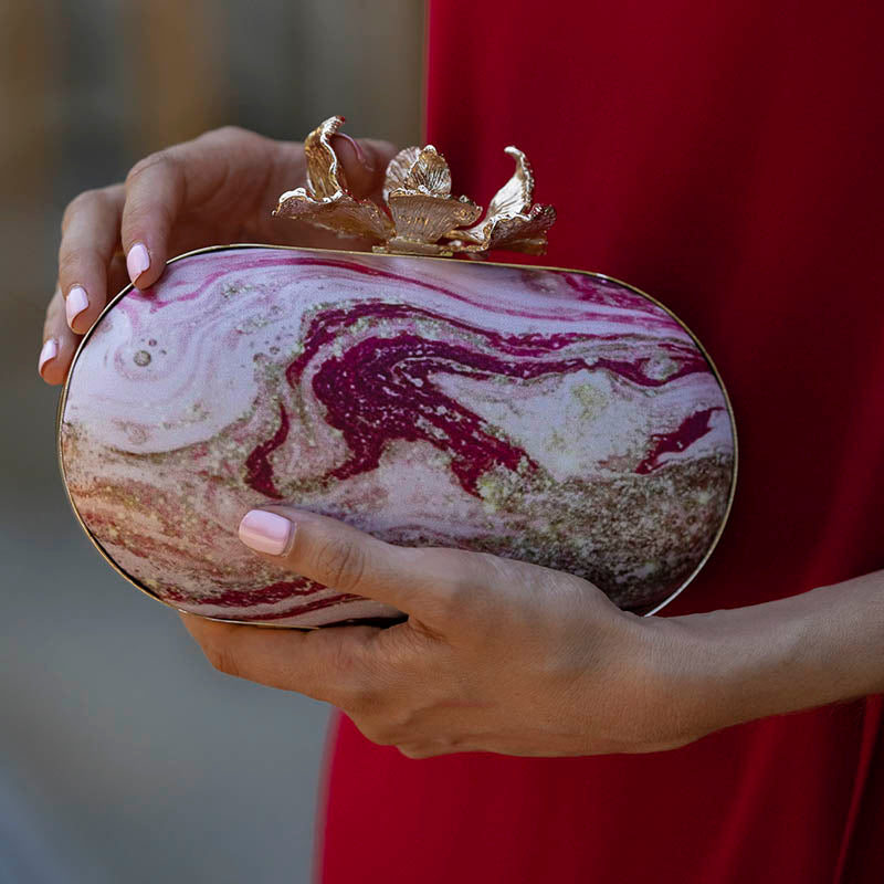 Bolso Ovalado Flor Garra Print Art Rosas Buganvilla