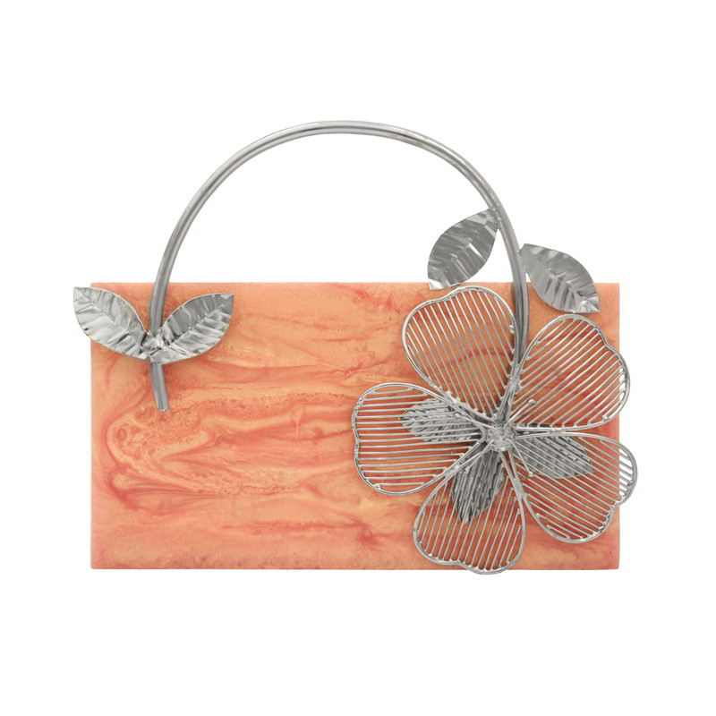 Clutch Copp Flor Plata Salmón