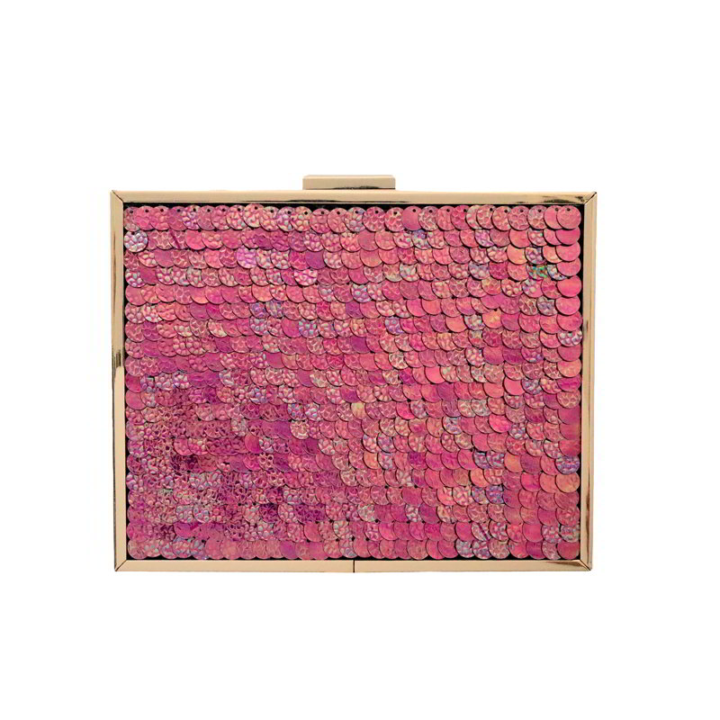 Clutch Cuadrado Escamas Fucsias