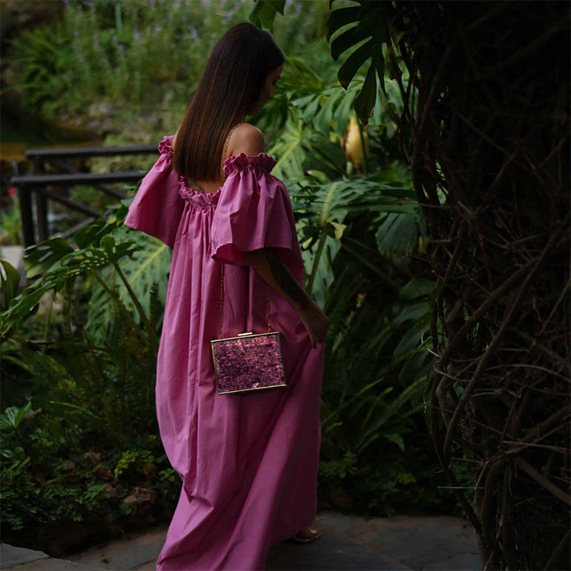 Clutch Cuadrado Escamas Fucsias