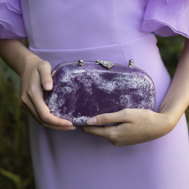 Clutch Ovalado Aguas Plata Morado (con imperfecciones)