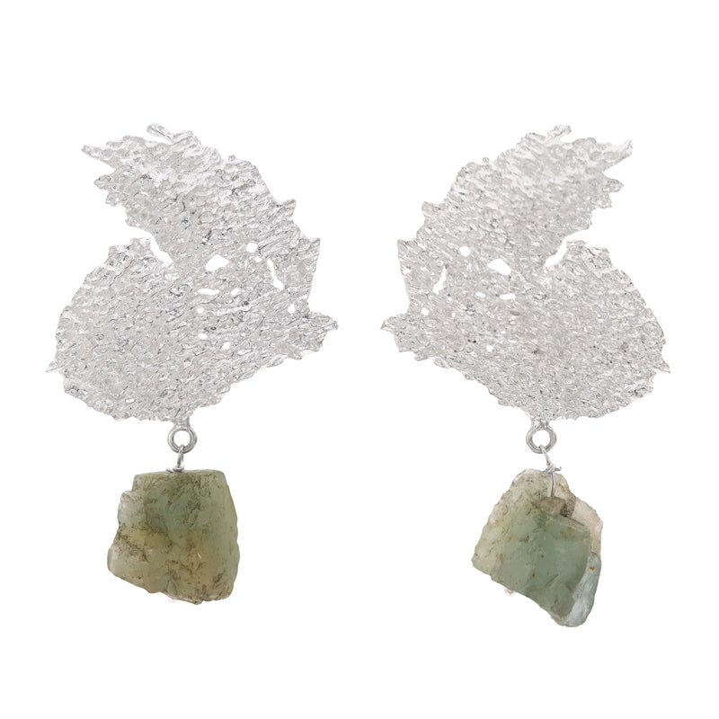 Pendientes Alados Ed. Limitada Plata Rough Verde Agua