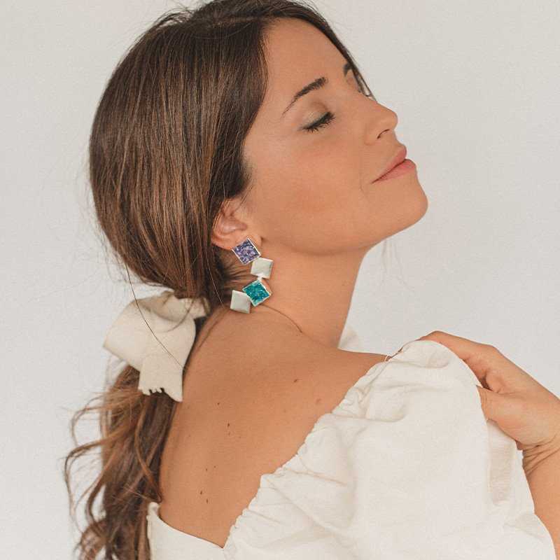 Pendientes Antártida Plata Morado y Azul turquesa