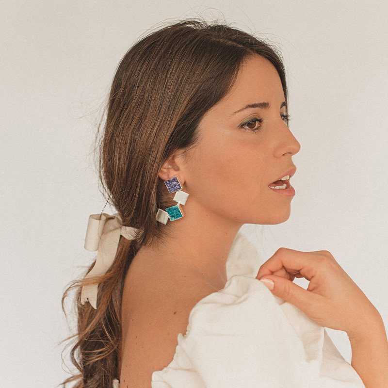 Pendientes Antártida Plata Morado y Azul turquesa