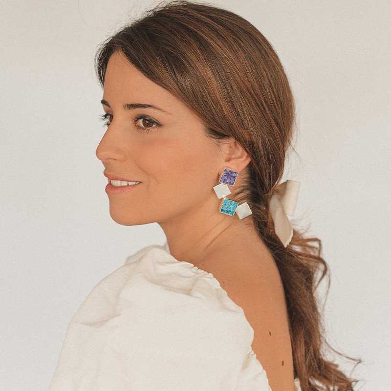Pendientes Antártida Plata Morado y Azul turquesa