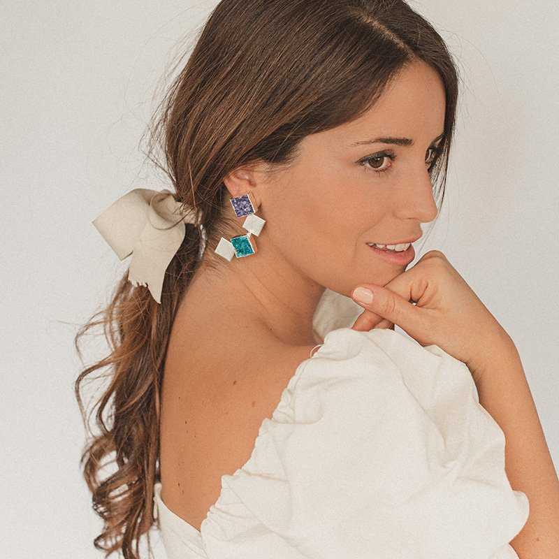 Pendientes Antártida Plata Morado y Azul turquesa