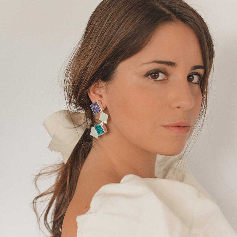 Pendientes Antártida Plata Morado y Azul turquesa