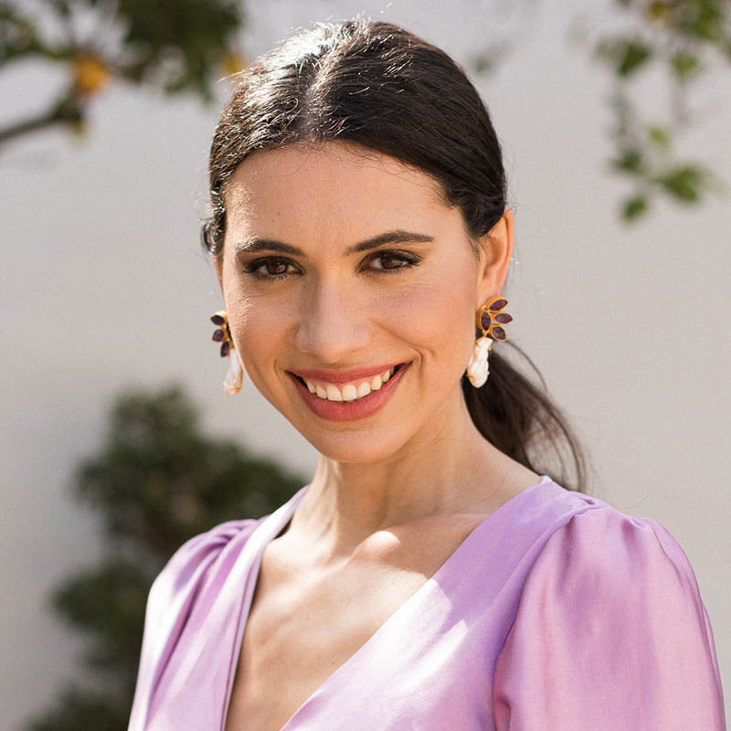 Pendientes Arista Morado Amatista y Perla
