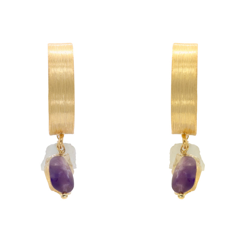 Pendientes Aros Ataraxia Ed. Limitada Rough Morado Amatista, Ámbar y Verde agua