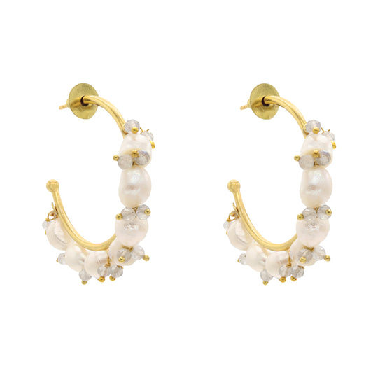 Pendientes Aros Gobio Labradorita y Perlas