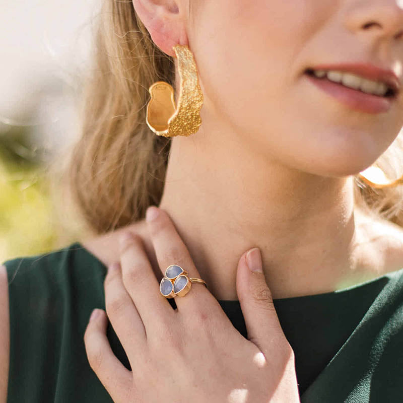 Pendientes Aros Posidonia y anillo platón azul