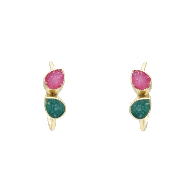 Pendientes Aros Thira Drusa Fucsia y Verde