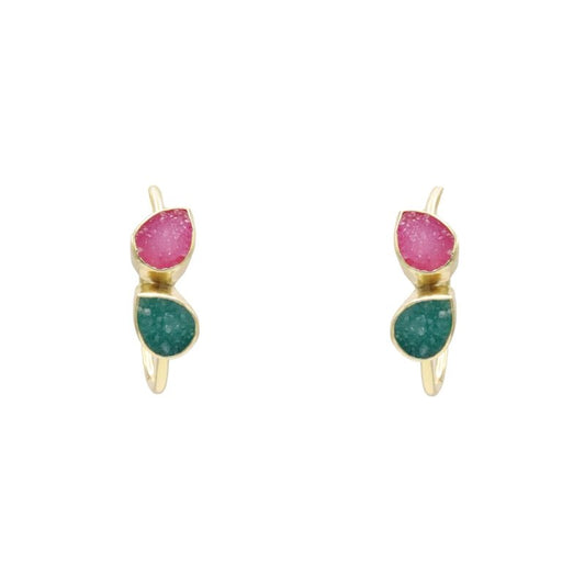 Pendientes Aros Thira Drusa Fucsia mo y Verde