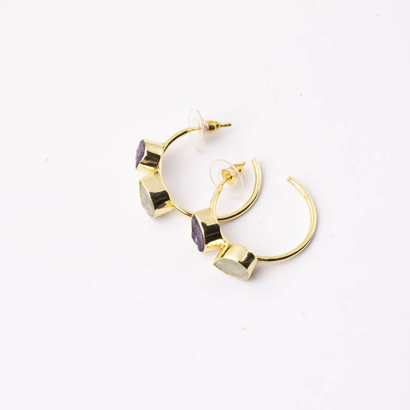 Pendientes Aros Thira Ed. Limitada Rough Morado Amatista y Verde agua