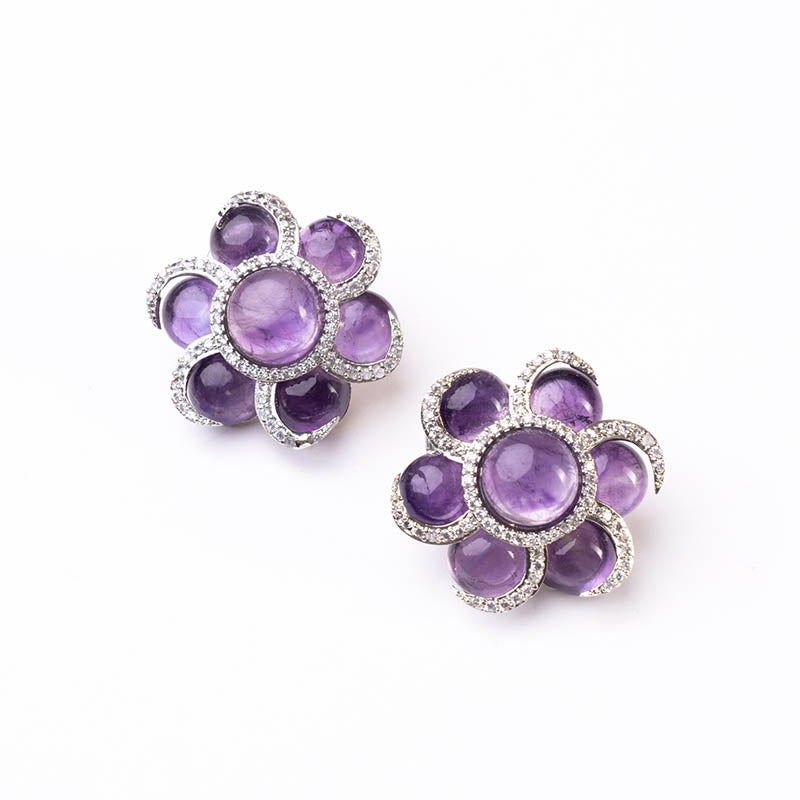 Vintage Pendientes Asian Plata Morado Amatista