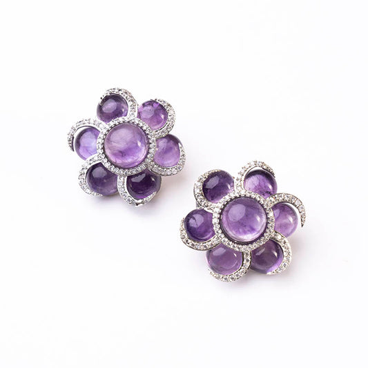 Vintage Pendientes Asian Plata Morado Amatista