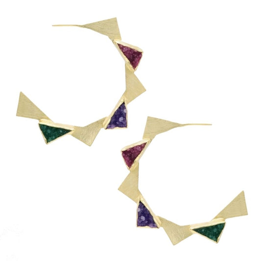 Pendientes Aros Atalanta Drusa Fucsia. Morado y Verde