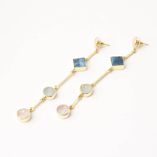 Pendientes Atocha Ed. Limitada Rough Azul apatita, Verde agua y Rosa Cuarzo