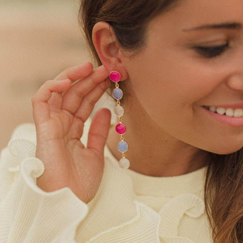 Pendientes Ayla Fucsia, Azul y Blanco