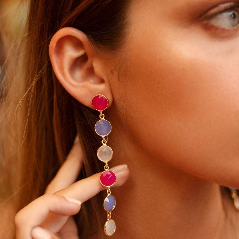 Pendientes Ayla Fucsia, Azul y Blanco