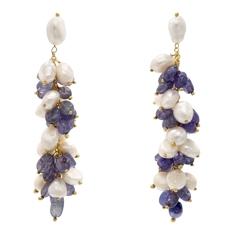 Pendientes Chelonia Azul Tanzanita y Perlas