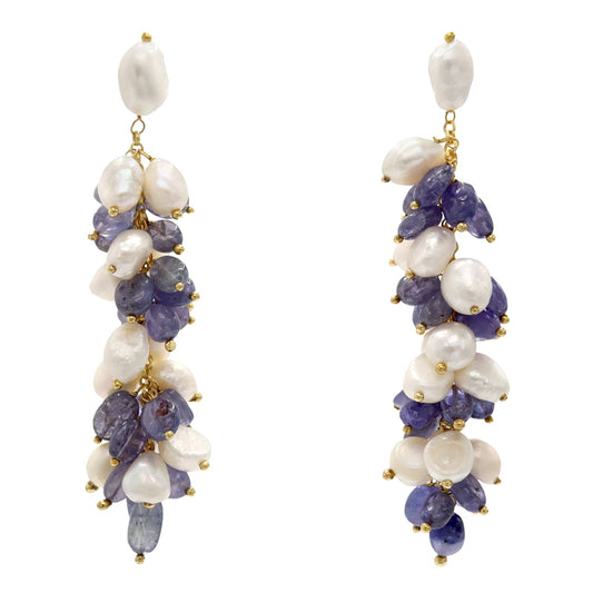 Pendientes Chelonia Azul Tanzanita  y Perlas