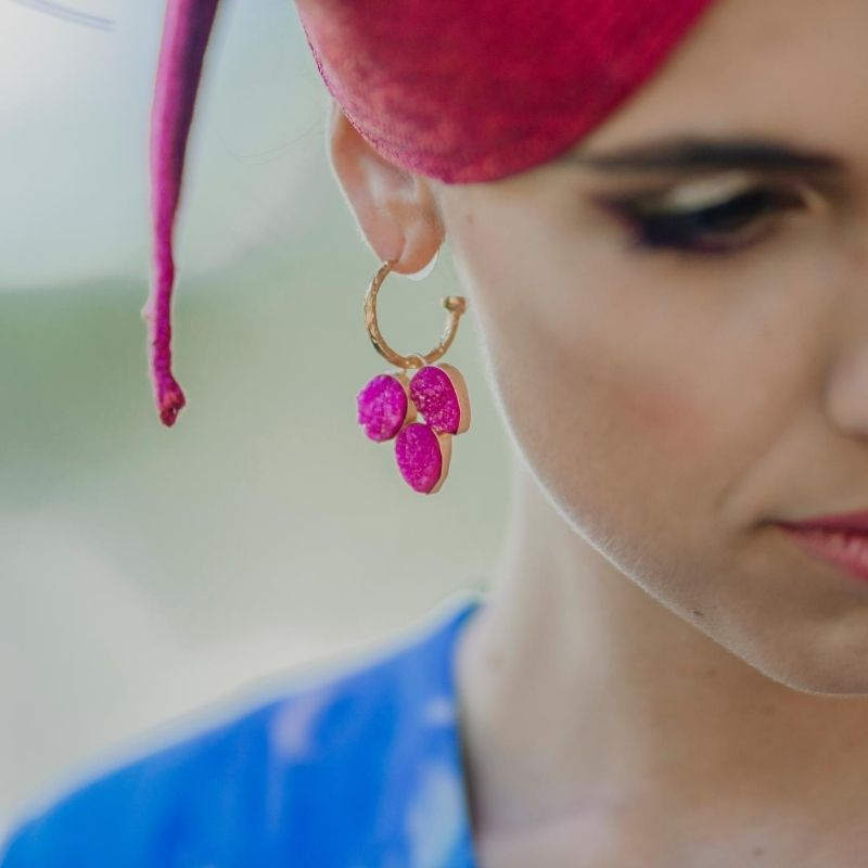 Pendientes Aros Coco Drusa Burdeos Rosado (Desmontables)