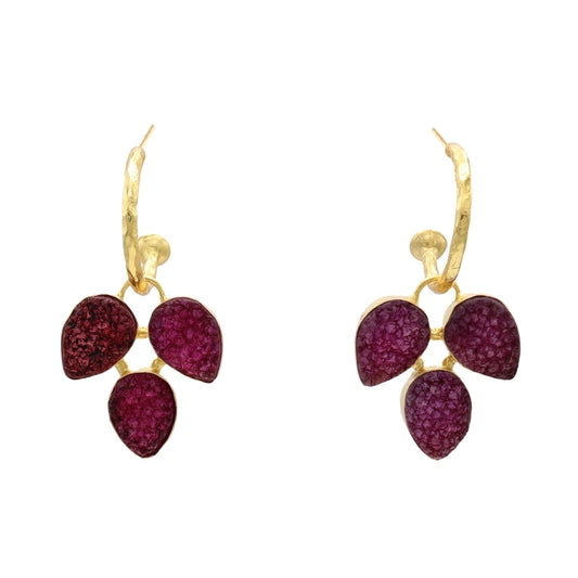 Pendientes Aros Coco Drusa Burdeos Rosado (Desmontables)
