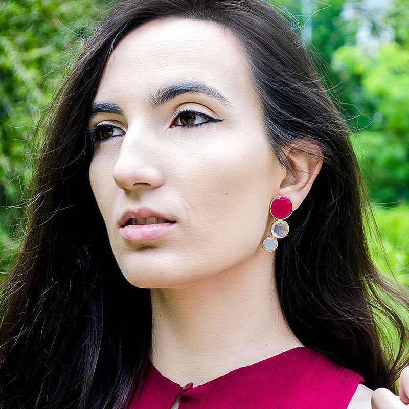 Pendientes Diana Fucsia. Rosa cuarzo y Piedra lunar