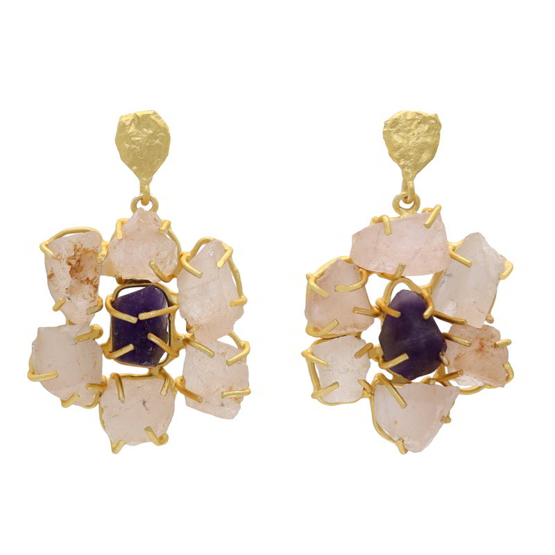 Pendientes Dunya Rosa Cuarzo y Morado