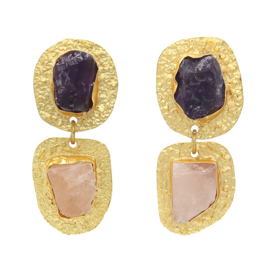 Pendientes Elenis Rough Morado y Rosa claro