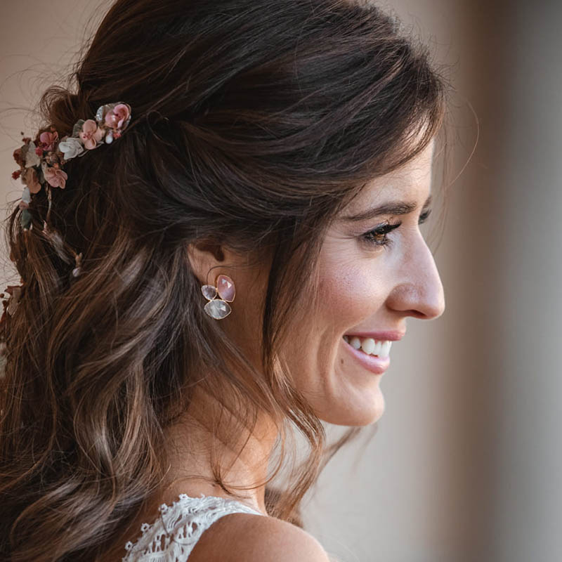 Pendientes Eritia Ed. Limitada Rosa, Lila y piedra lunar