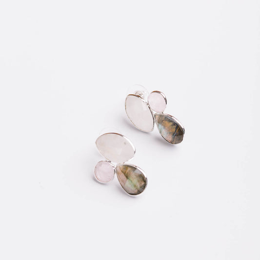 Pendientes Escila Plata Blanco. Rosa y Labradorita