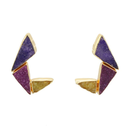 Pendientes Fénix Morado. Fucsia y Amarillo