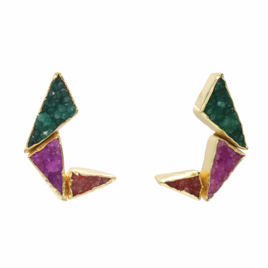 Pendientes Fénix Verde. Fucsia y Anaranjado